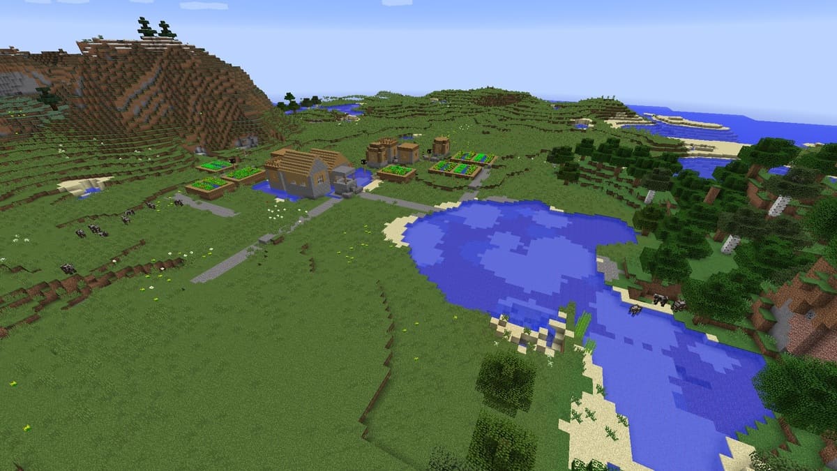 Ocean shore and village in Minecraft