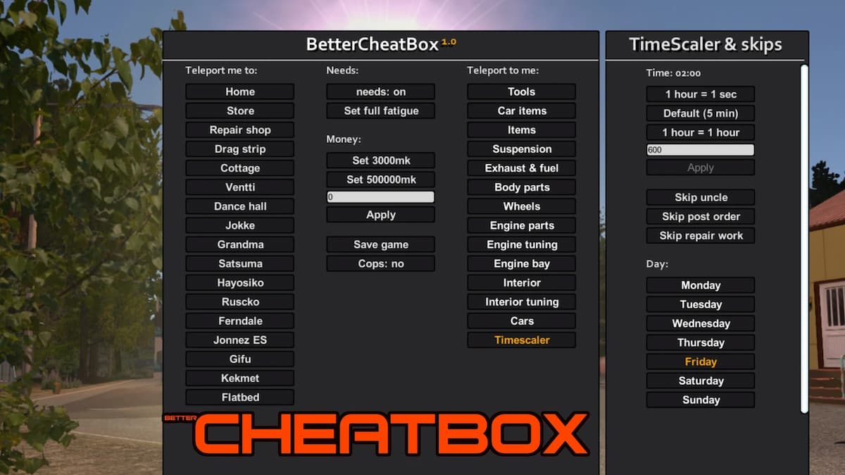 Cheat Box mod in My Summer Car with cheat options