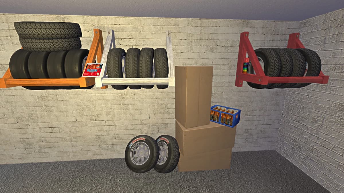 Hanging racks with tires in it from mod for My Summer Car
