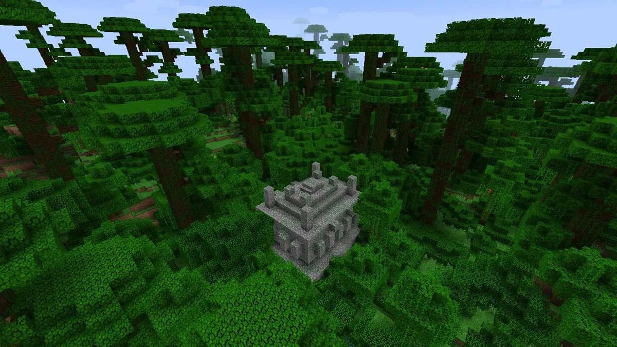 Jungle temple in the jungle forest in Minecraft
