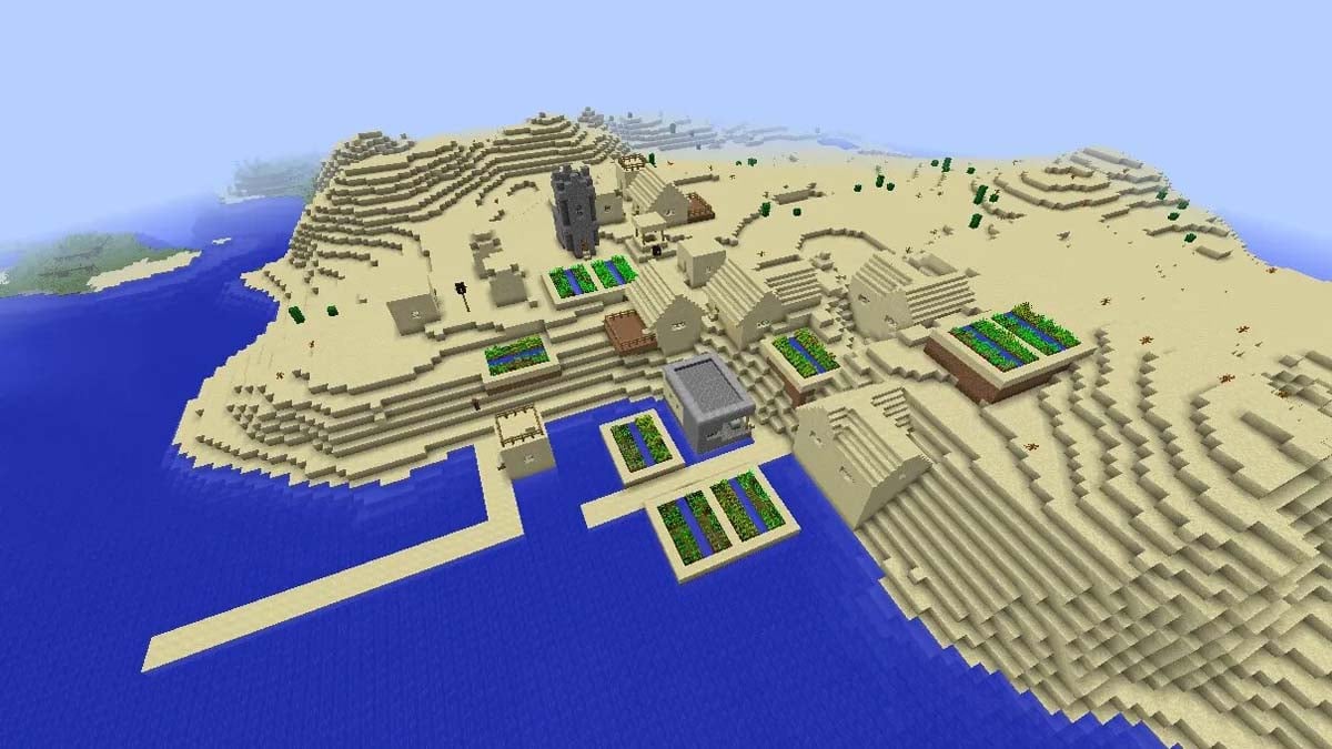 Blacksmith in an ocean shore village in Minecraft