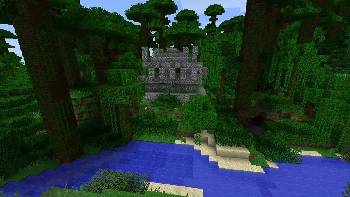 Jungle temple on the river in Minecraft