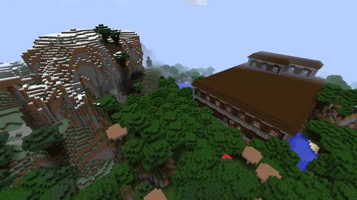 Woodland mansion near a mountain in Minecraft