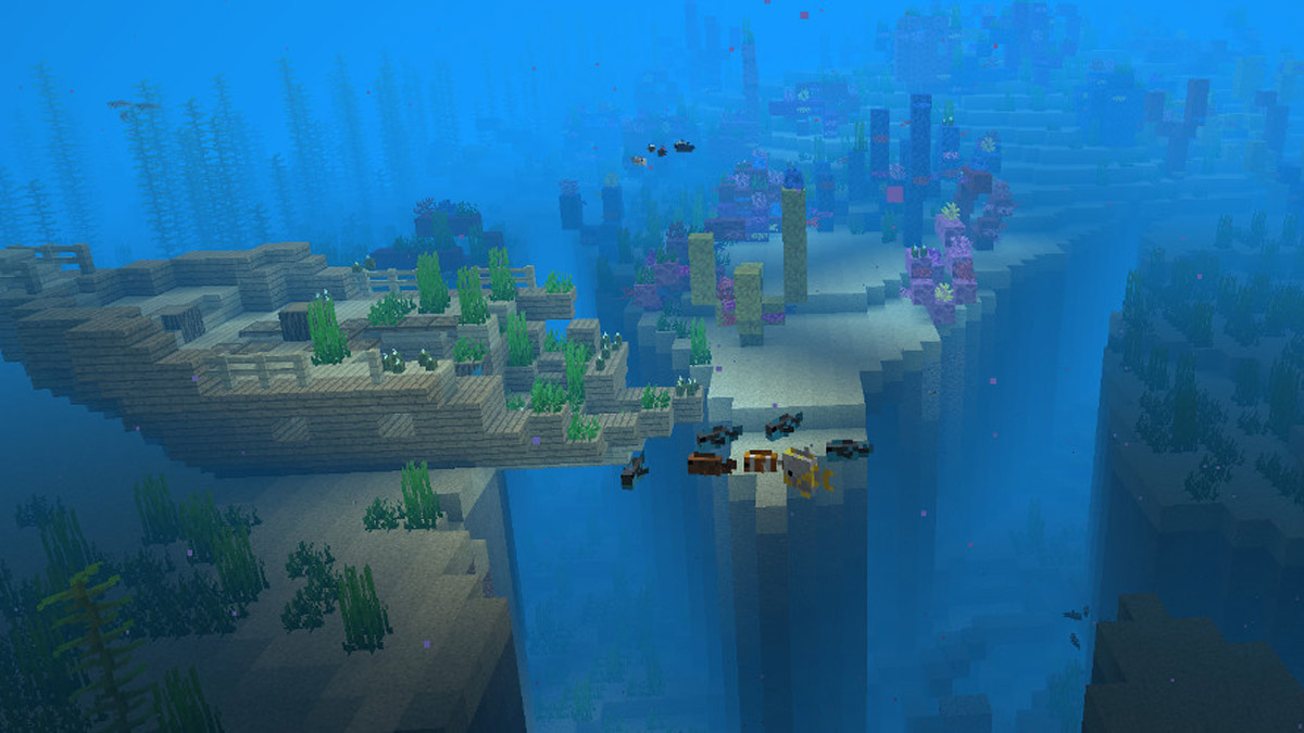 Shipwreck stuck in the underwater ravine in Minecraft