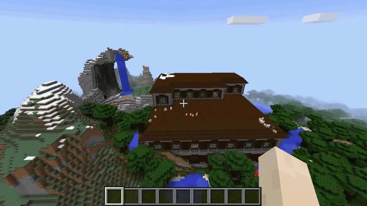 Minecraft の滝と森の邸宅