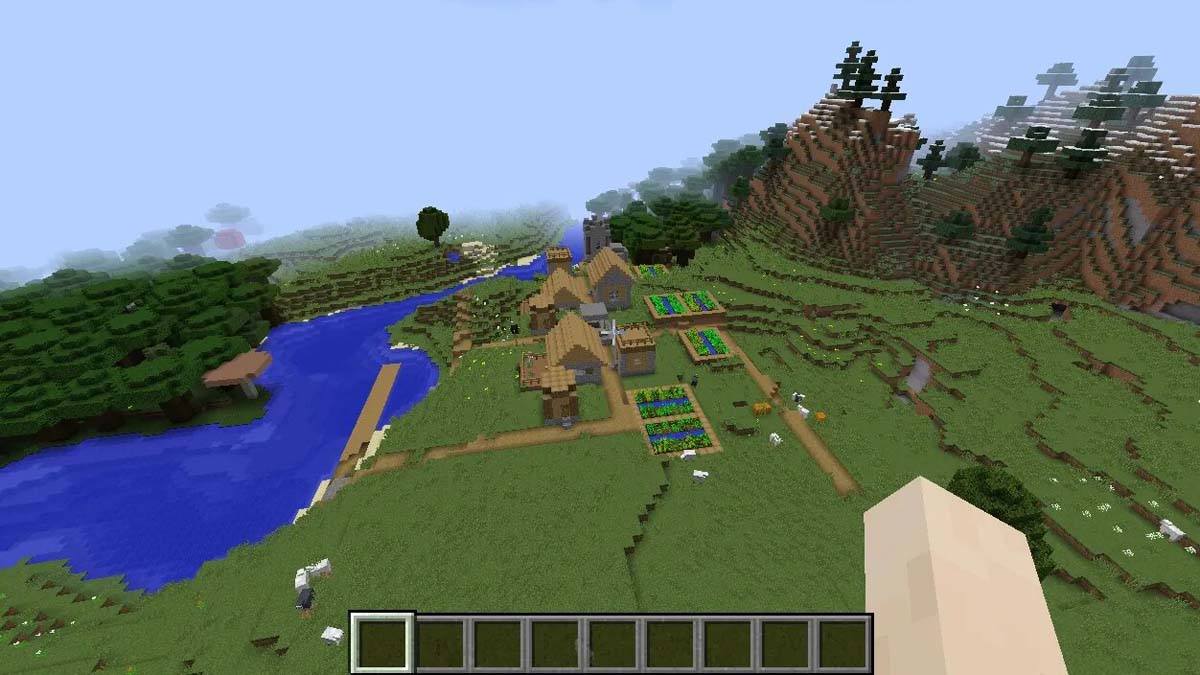 Minecraft の川沿いの村の農場