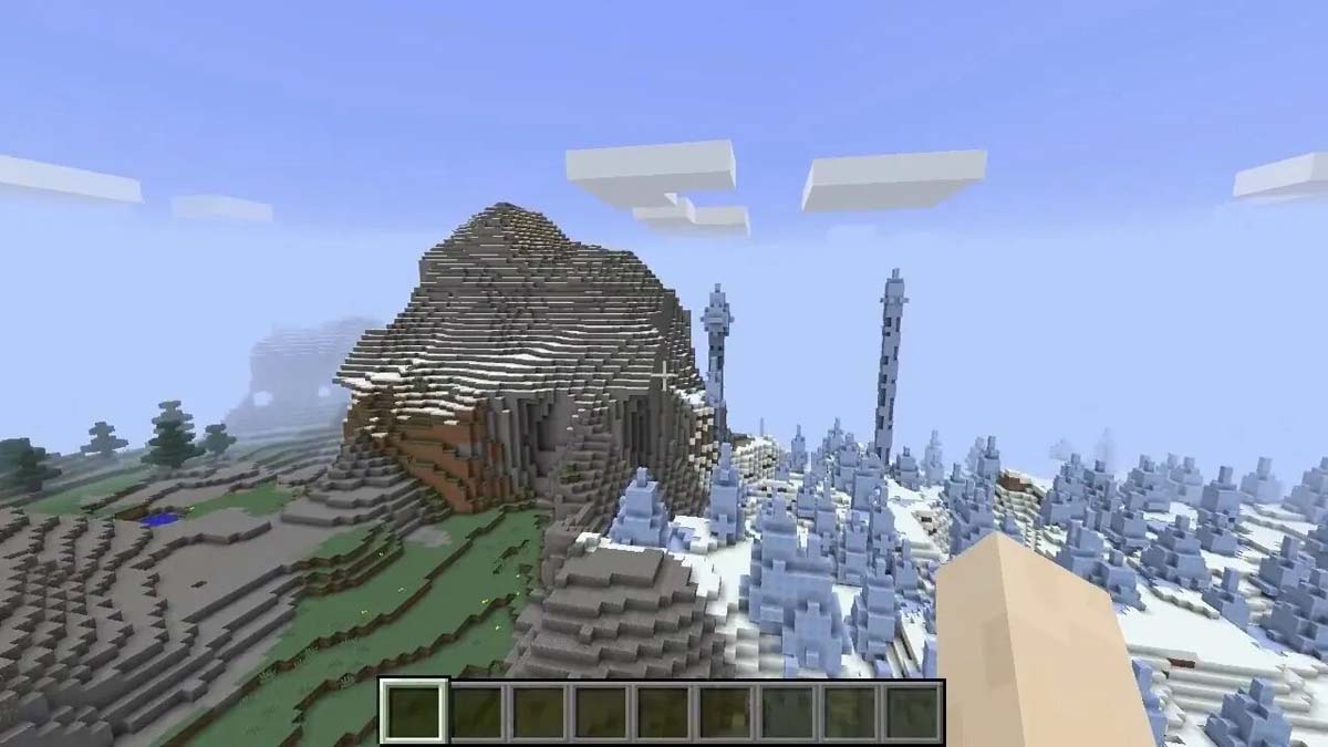 Minecraft の丘の上の氷の突起