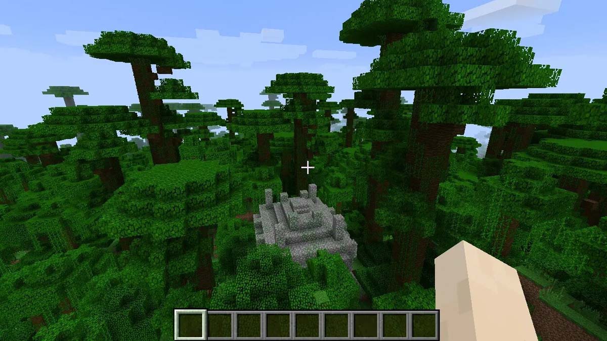 Jungle temple under the trees in Minecraft