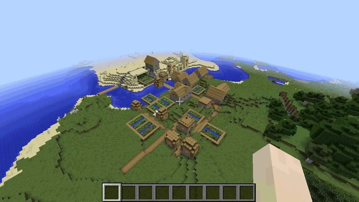 Desert temple and plains village in Minecraft