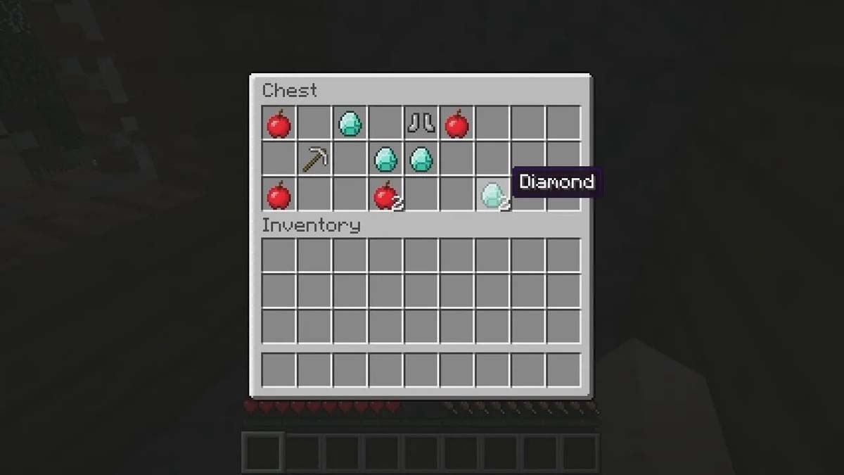 Five diamonds inside a chest in Minecraft