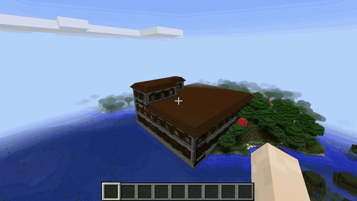 Woodland mansion on the ocean shore in Minecraft