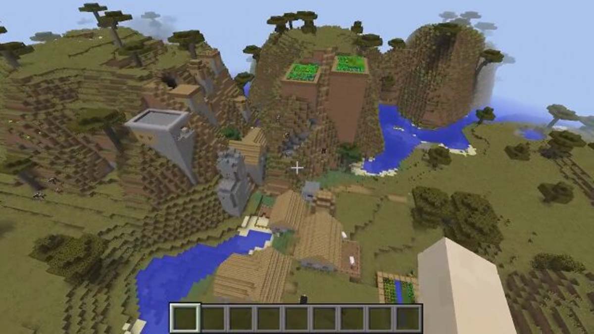 Blacksmith in a cliffside village in Minecraft