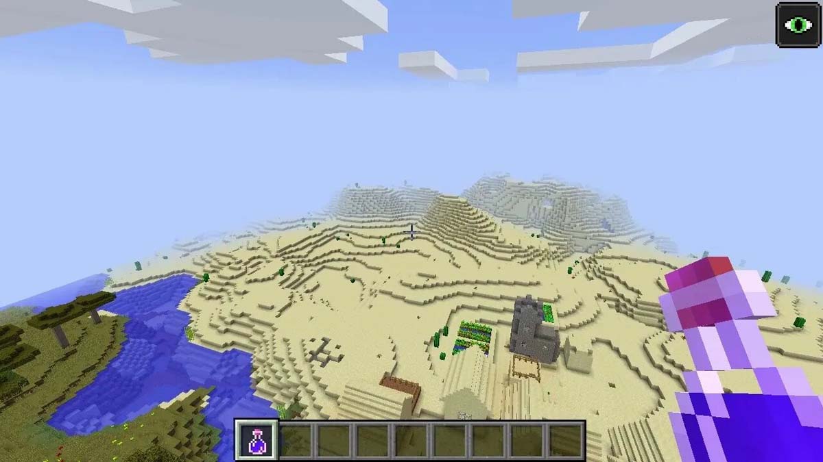 River with plains and desert village in Minecraft
