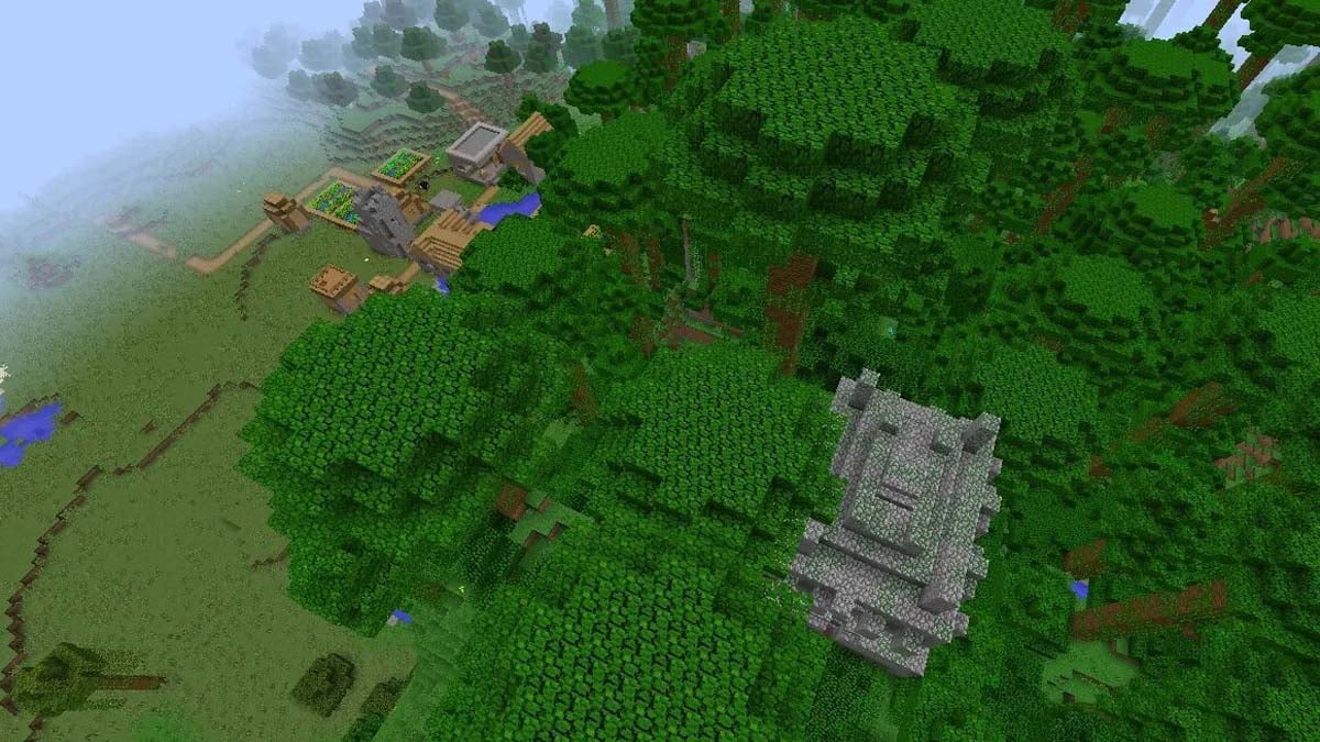 Jungle temple next to a village in Minecraft
