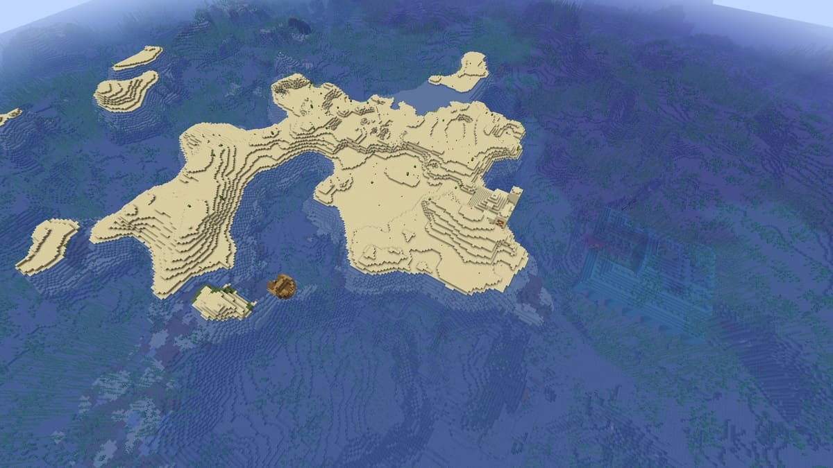 Ocean monument and desert island in Minecraft