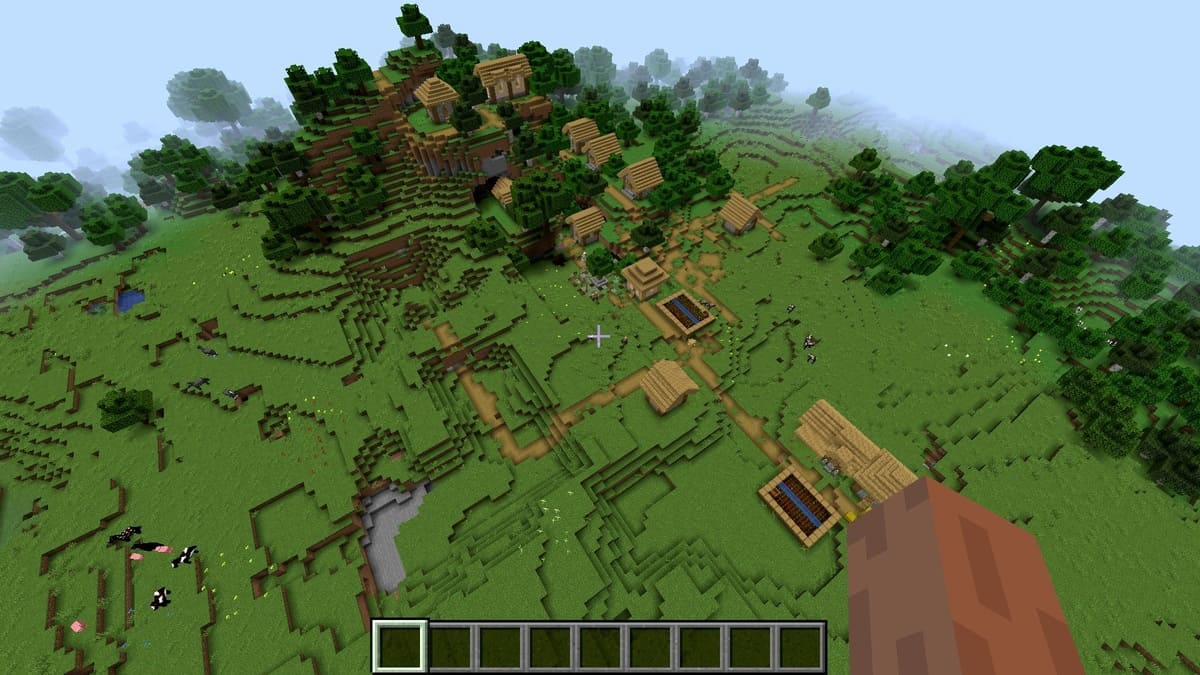 Hillside village in Minecraft