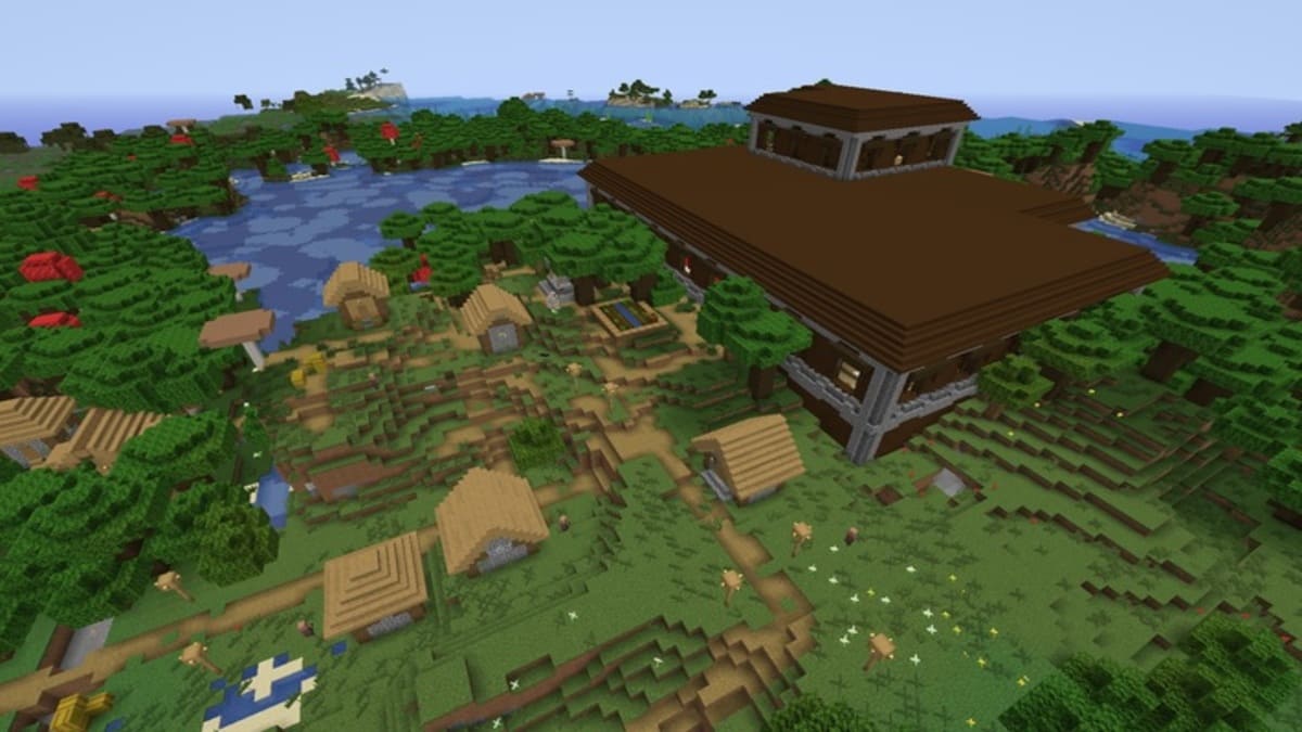 Woodland mansion and village in Minecraft