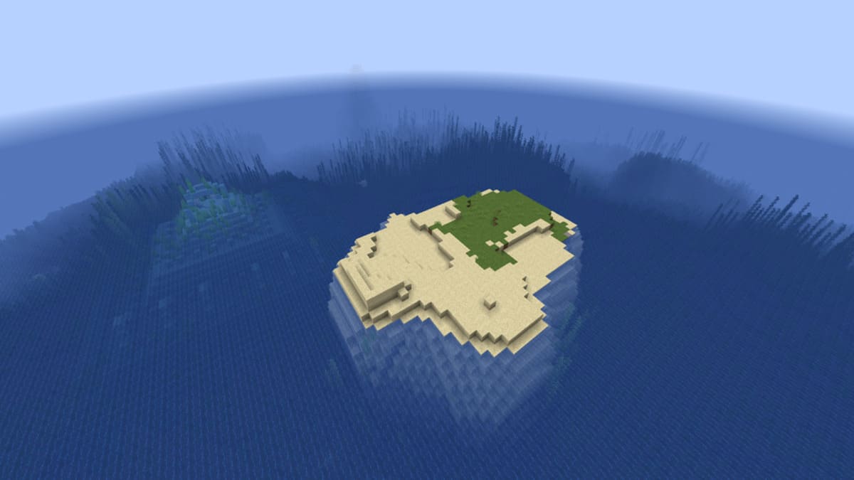 Ocean monument and tiny island in Minecraft