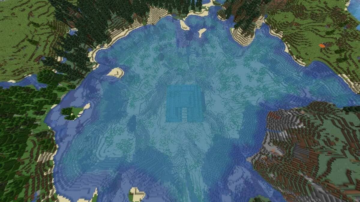 Ocean monument in the lake in Minecraft