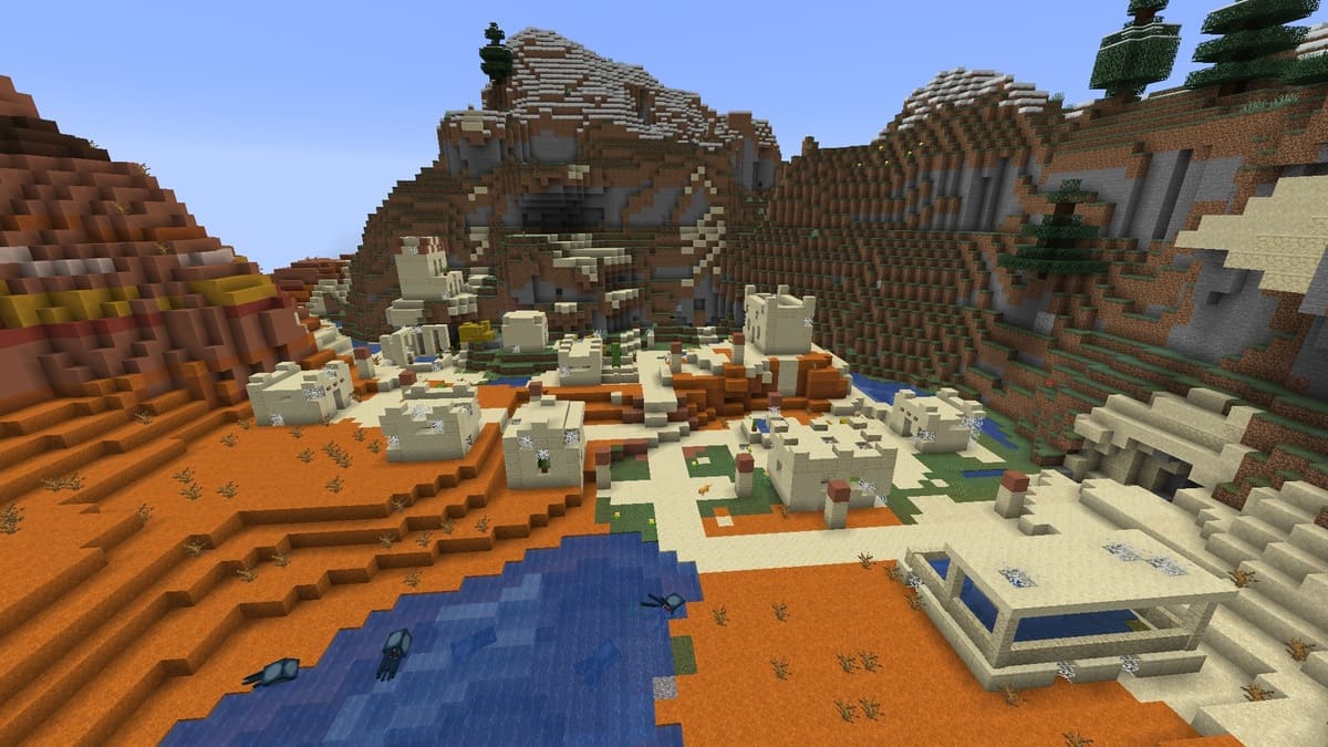 Badlands and desert village in Minecraft