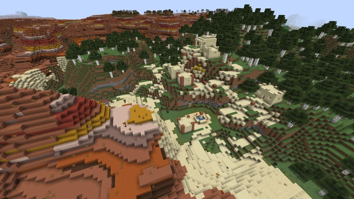 Badlands and desert village in Minecraft