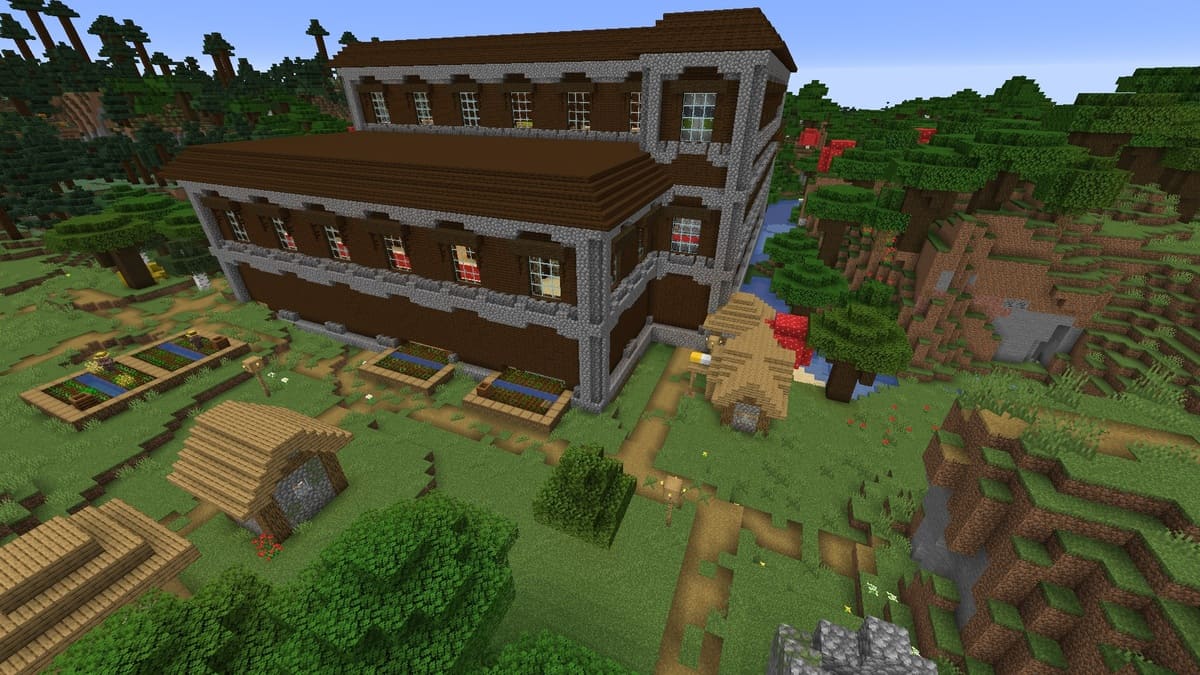 Woodland mansion and village in Minecraft