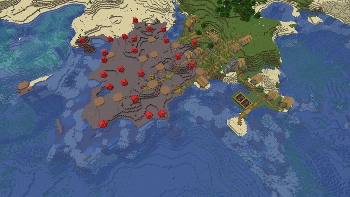 Mushroom island and village in Minecraft