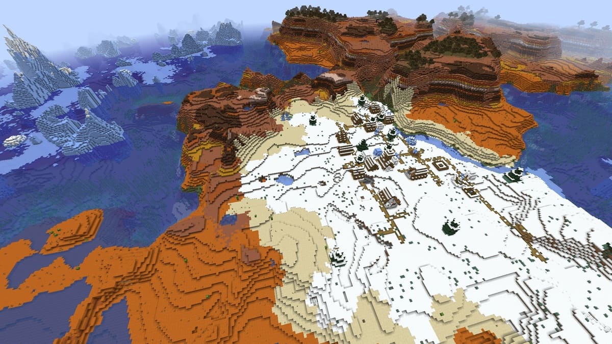 Badlands and snow village in Minecraft