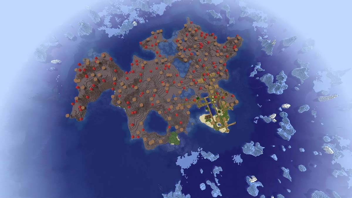 Mushroom island and village in Minecraft