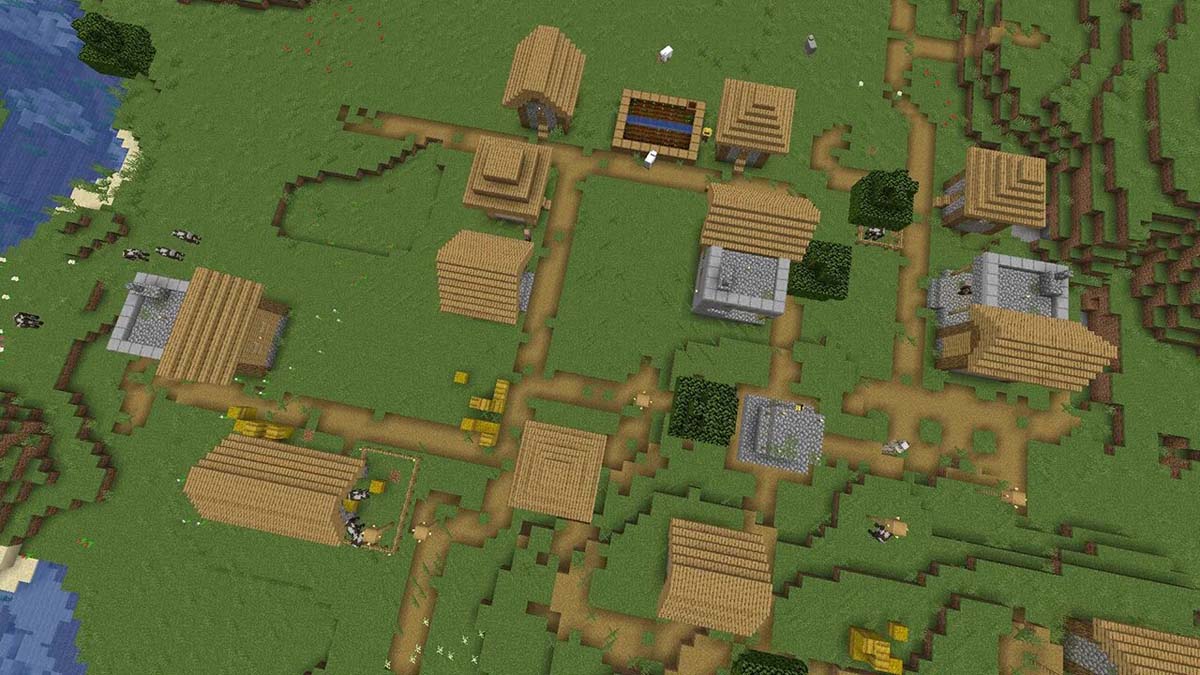Three blacksmiths in a village in Minecraft