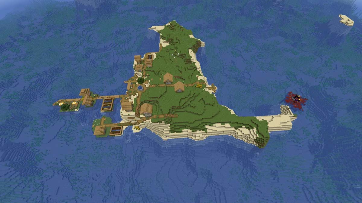 Ruined portal and island village in Minecraft