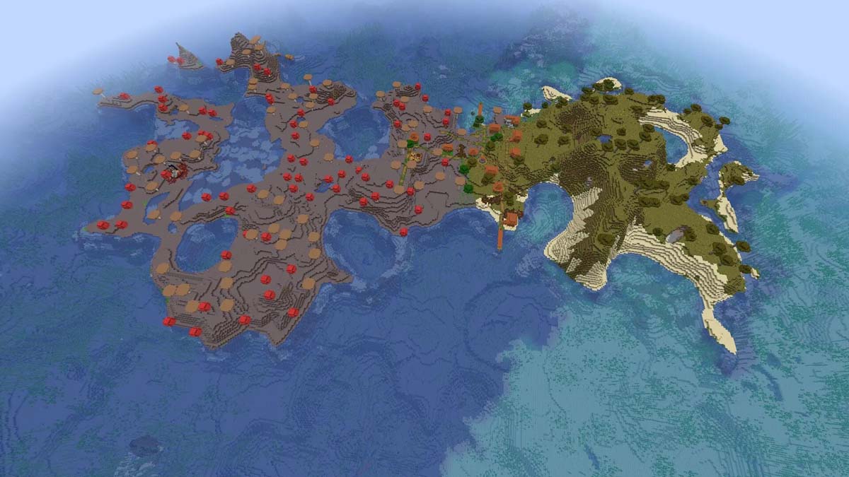 Mushroom island and village in Minecraft