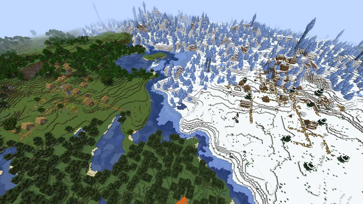 Ice spikes and double village in Minecraft