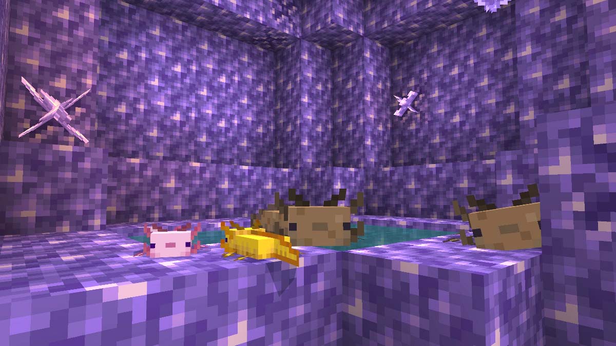 Mobs sitting inside matheyst geode in Minecraft
