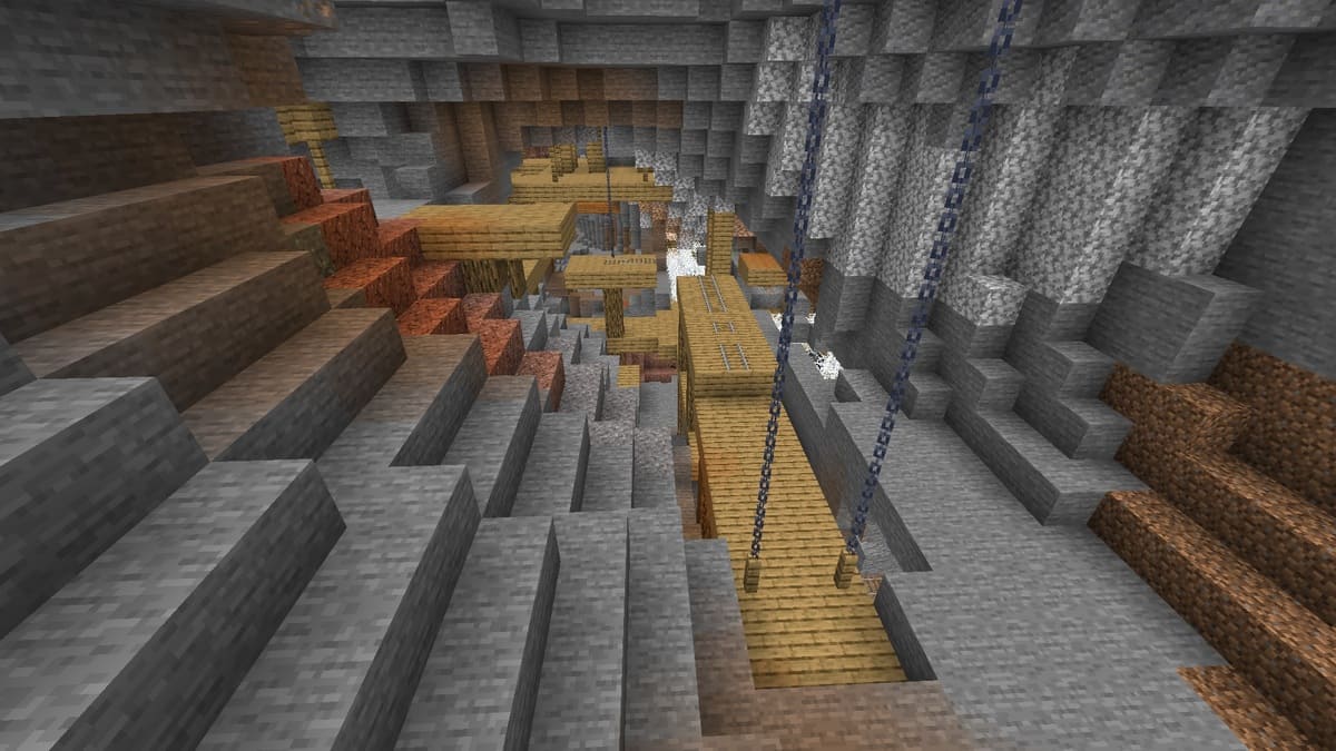 Suspended mineshaft in Minecraft