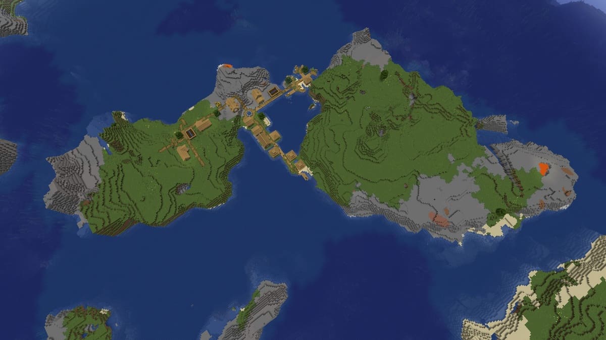 Survival island and village in Minecraft