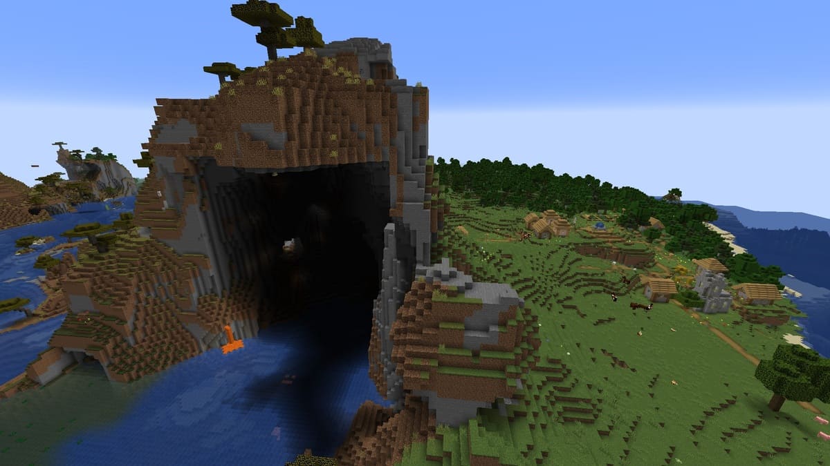 Hollow mountain and village in Minecraft