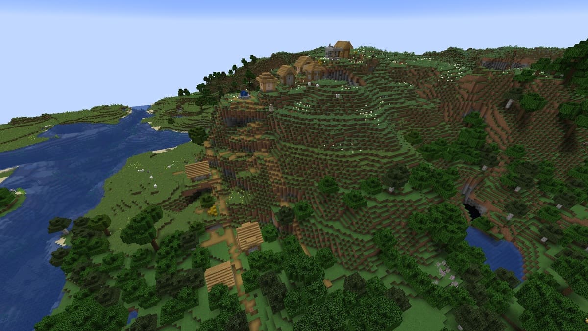Hillside village in Minecraft