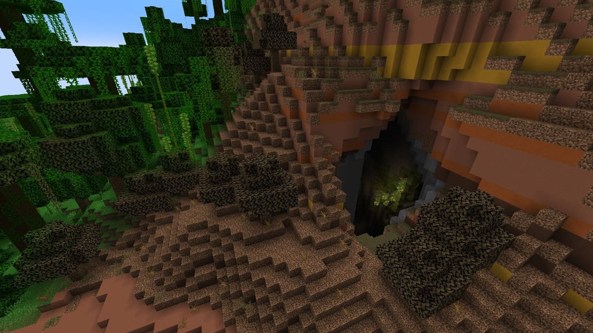 Lush caves entrance in the badlands in Minecraft