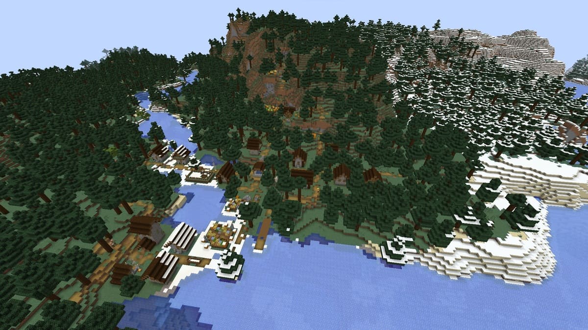 Snow taiga and village in Minecraft