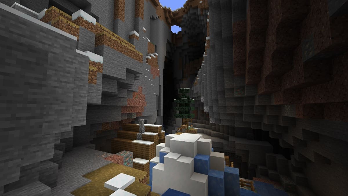 Deep ravine and village in Minecraft