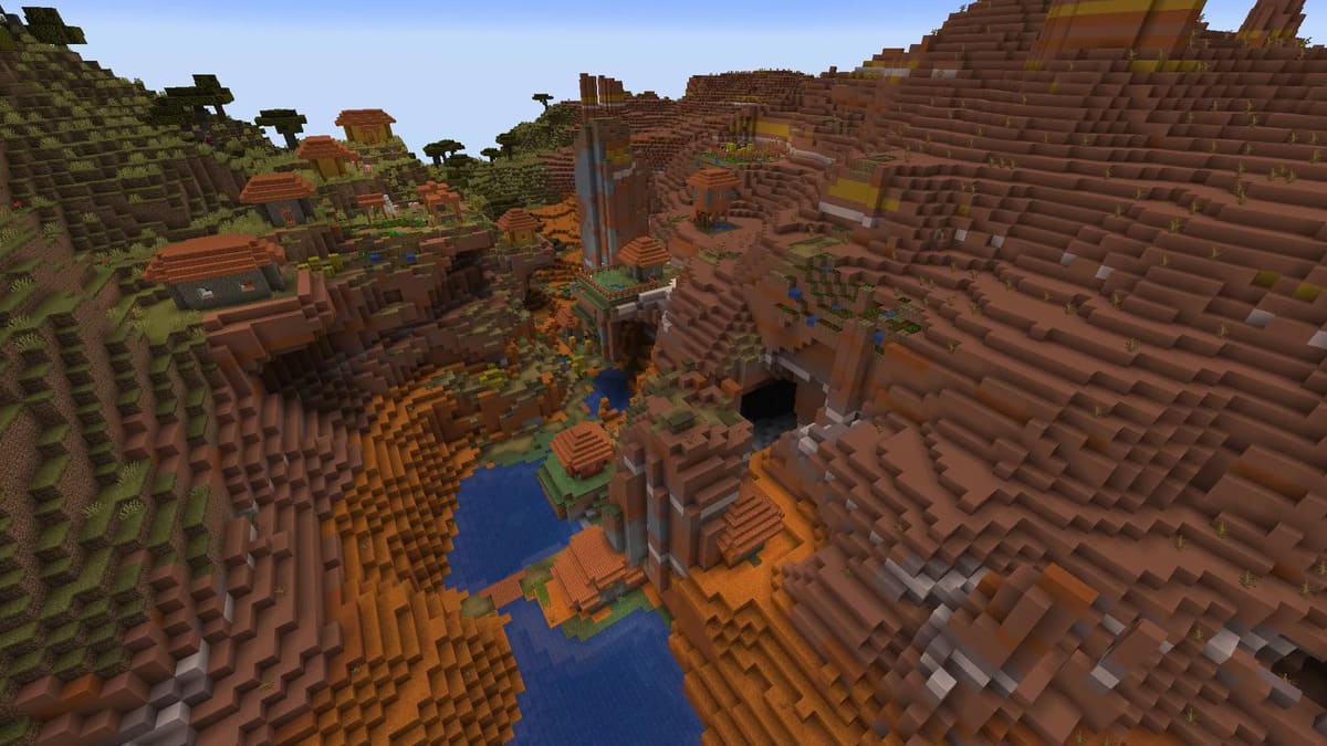 Badlands and acacia village in Minecraft