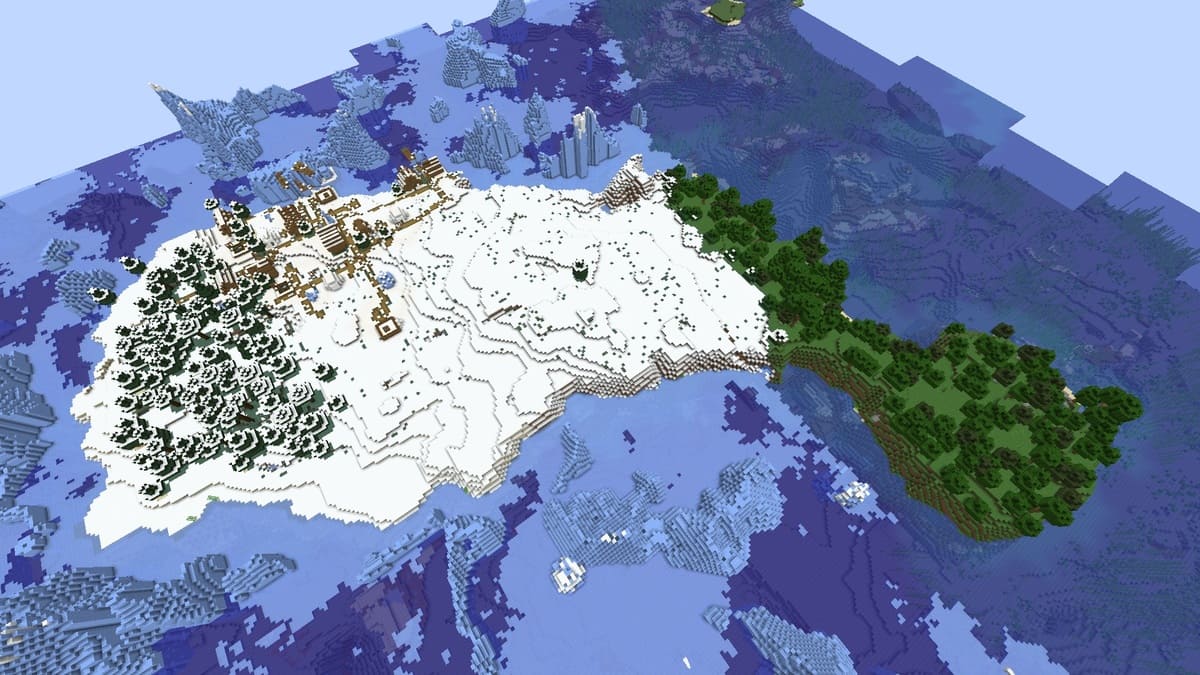 Icebergs and village in Minecraft