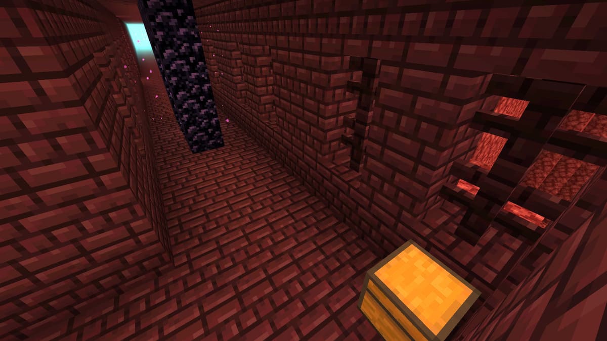 Ruined portal inside nether fortress in Minecraft