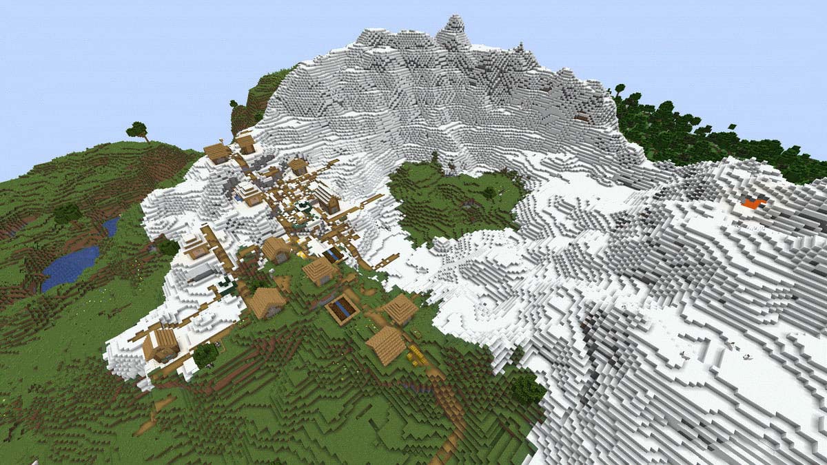 Minecraft の雪の斜面と村