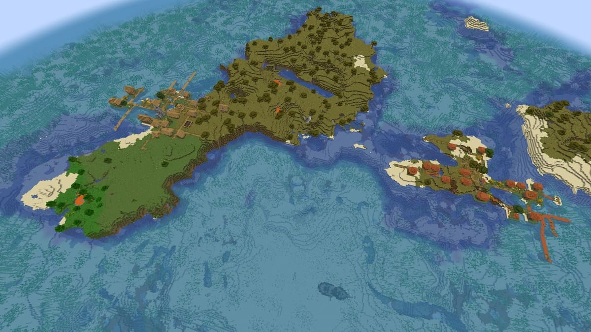 Double survival island village in Minecraft