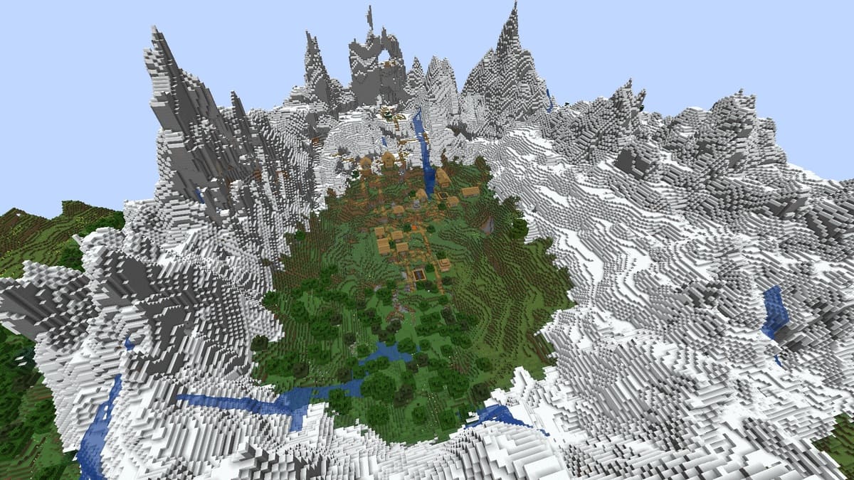 Pierścień góra i wioska w Minecraft