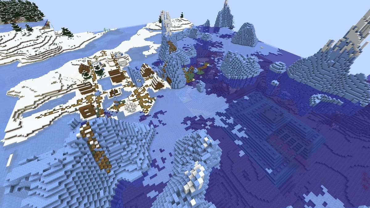 Minecraft の海の記念碑と村