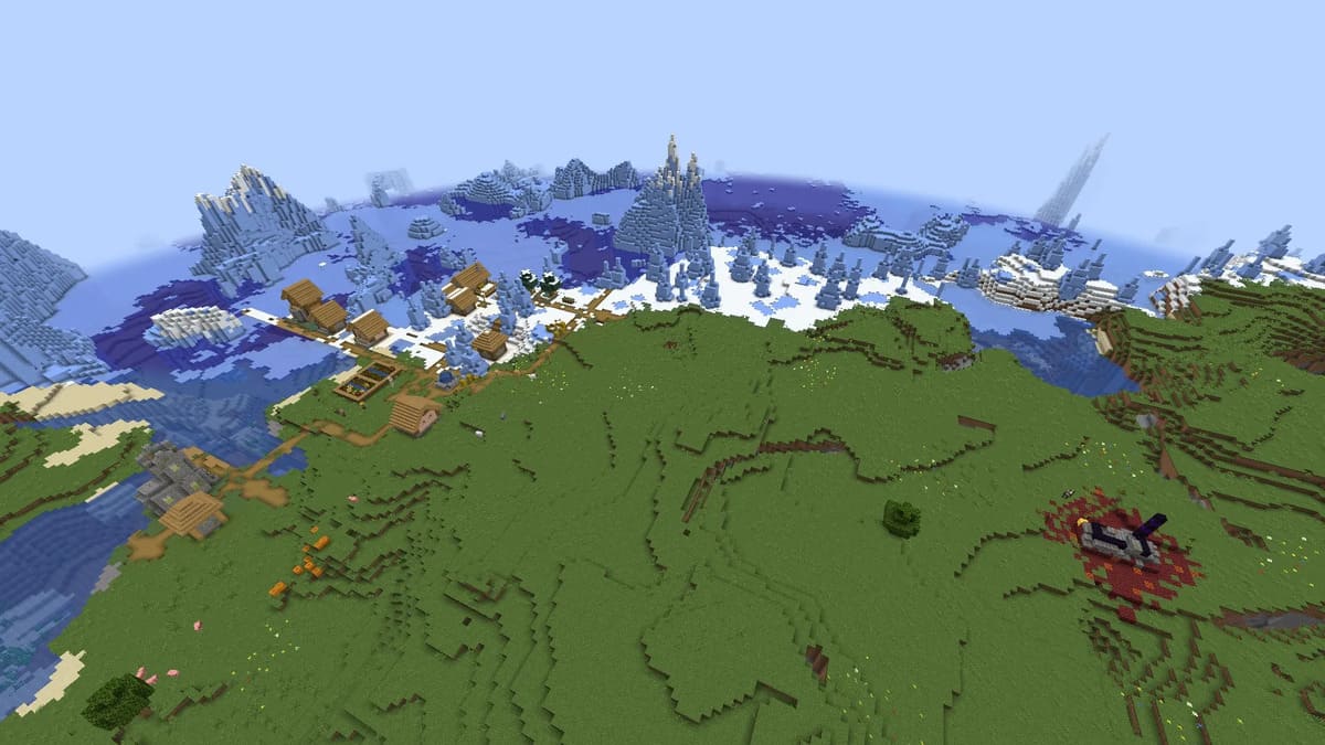 Minecraft の廃墟となったポータルと村