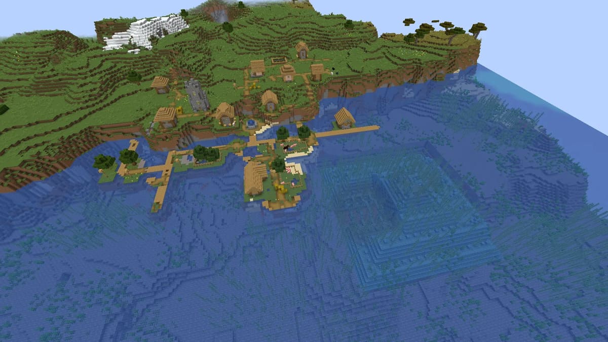 Minecraft の海の記念碑と村